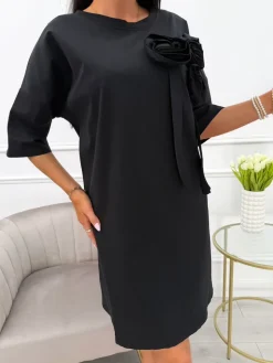 Czarna Sukienka Oversize z Ozdobami 13931-19-B|Modna Kiecka New