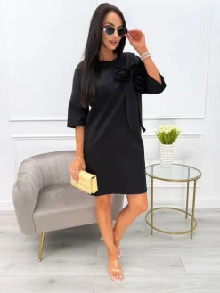 Czarna Sukienka Oversize z Ozdobami 13931-19-B|Modna Kiecka New
