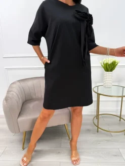 Czarna Sukienka Oversize z Ozdobami 13931-19-B|Modna Kiecka New