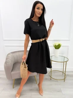 Czarna Sukienka Oversize 13920-294-B|Modna Kiecka New
