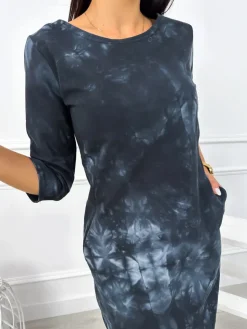 Czarna Sukienka Tie Dye z Kieszeniami 12876-102-A|Modna Kiecka New