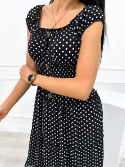 Czarna Sukienka w Groszki 12361-339-B|Modna Kiecka Best