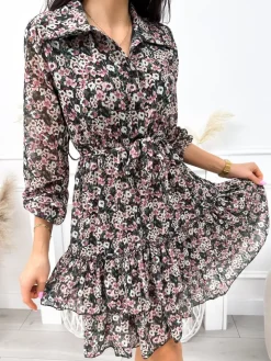 Czarna Sukienka w Kwiatki 11892-119-A|Modna Kiecka Fashion