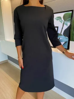 Czarna Sukienka z Kieszeniami 11372-219-B|Modna Kiecka Discount