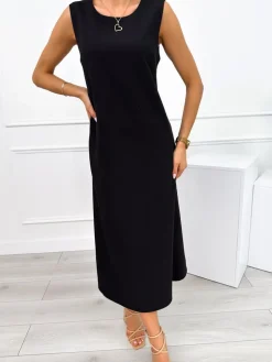 Czarna Sukienka z Kieszeniami 12303-13-A|Modna Kiecka Sale
