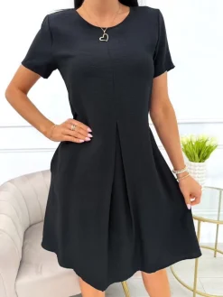 Czarna Sukienka z Kieszeniami 13969-336-C|Modna Kiecka Sale
