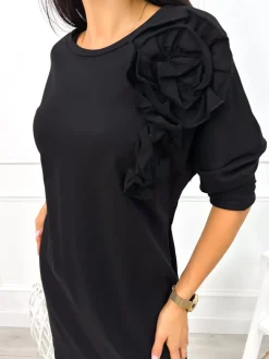 Czarna Sukienka z Kieszeniami i Ozdobą 12980-110-A|Modna Kiecka Discount