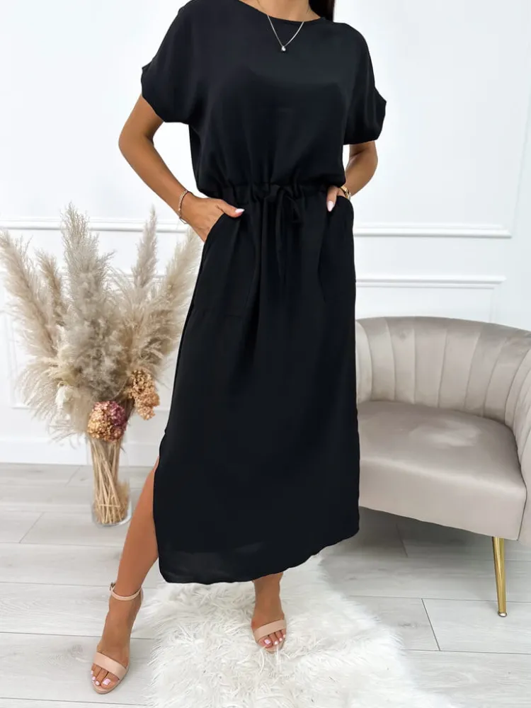 Czarna Sukienka z Kieszonkami 10330-227-C|Modna Kiecka Discount