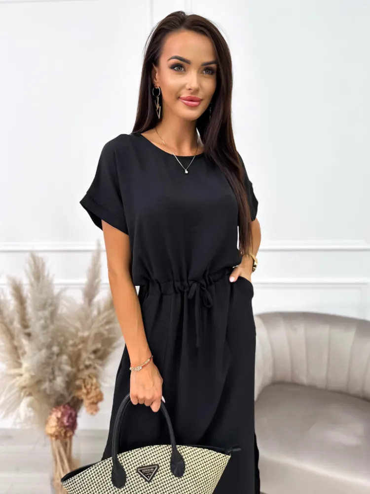 Czarna Sukienka z Kieszonkami 10330-227-C|Modna Kiecka Discount