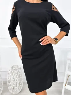 Czarna Sukienka z Ozdobnym Rękawem 12780-24-B|Modna Kiecka New