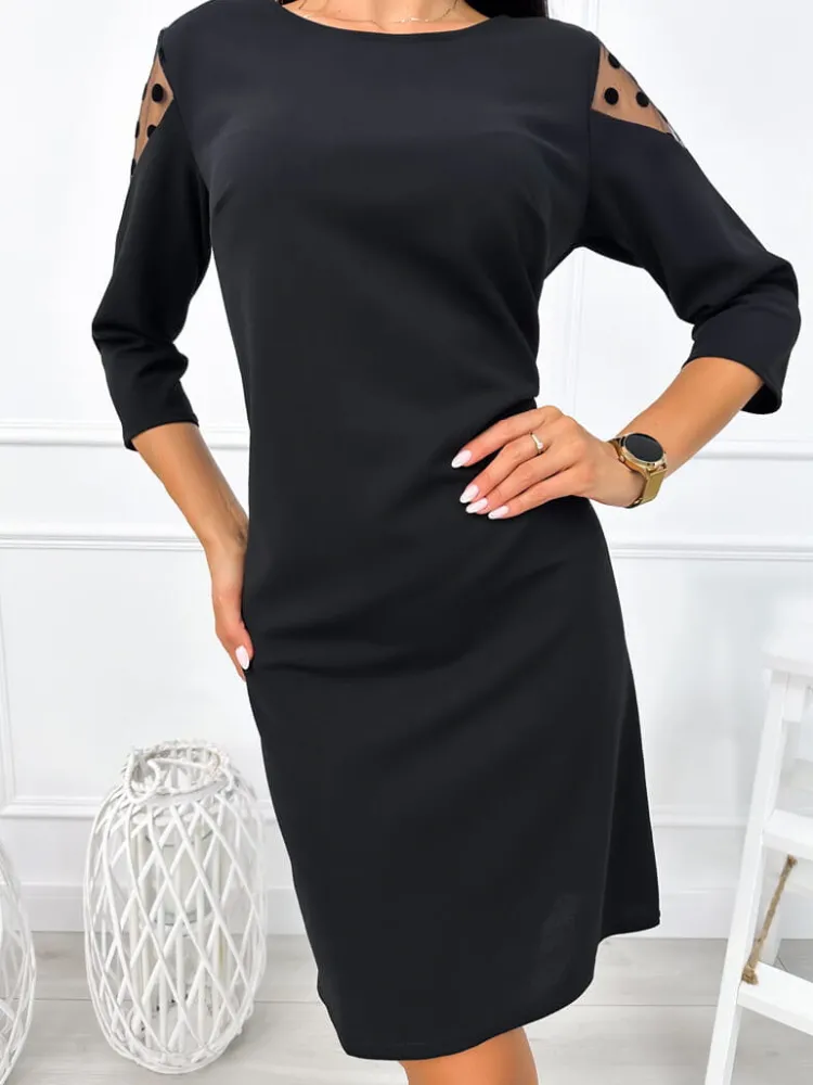 Czarna Sukienka z Ozdobnym Rękawem 12780-24-B|Modna Kiecka New