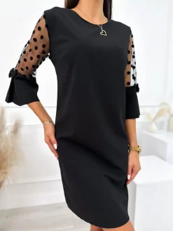 Czarna Sukienka z Ozdobnym Rękawem 10951-274-C|Modna Kiecka Clearance