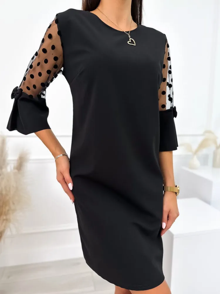 Czarna Sukienka z Ozdobnym Rękawem 10951-274-C|Modna Kiecka Clearance