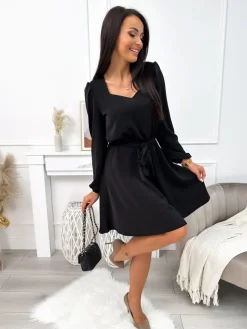 Czarna Sukienka z Paskiem 11376-300-B|Modna Kiecka Clearance