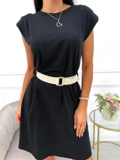 Czarna Sukienka z Paskiem 14068-322-C|Modna Kiecka Best