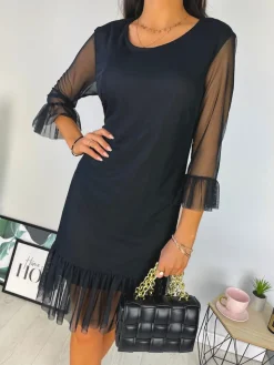 Czarna Sukienka z Siateczki 11639-277-A|Modna Kiecka Hot
