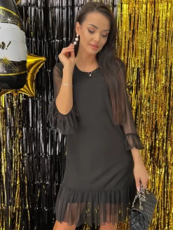 Czarna Sukienka z Siateczki 11639-277-A|Modna Kiecka Hot