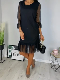Czarna Sukienka z Siateczki 11639-277-A|Modna Kiecka Hot