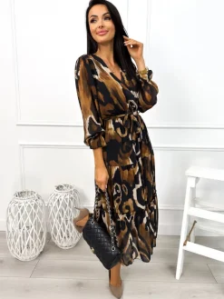 Czarna Sukienka ze Wzorem 12990-316-Q|Modna Kiecka New