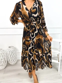 Czarna Sukienka ze Wzorem 12990-316-Q|Modna Kiecka New