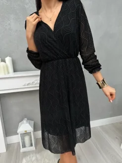 Czarna Sukienka ze Wzorem 13417-123-Q|Modna Kiecka Clearance