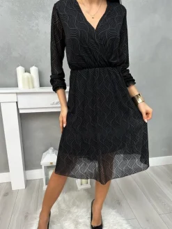 Czarna Sukienka ze Wzorem 13417-123-Q|Modna Kiecka Clearance