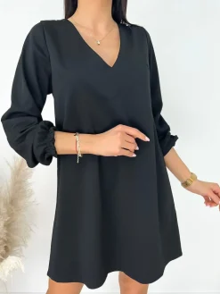 Czarna Sukienka/Tunika z Ozdobnym Tyłem 9295-184-A|Modna Kiecka Sale