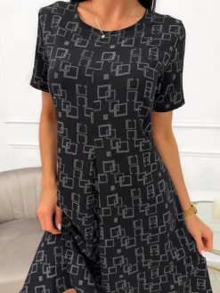 Czarna Wzorzysta Sukienka 13738-88-B|Modna Kiecka Discount