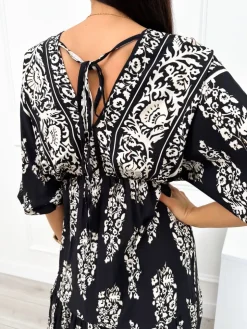 Czarna Wzorzysta Sukienka Maxi 12539-421-Q|Modna Kiecka Online