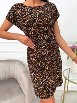 Czarna Wzorzysta Sukienka 13625-213-Q|Modna Kiecka Discount