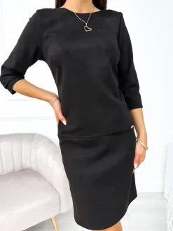 Czarna Zamszowa Sukienka 11132-281-C|Modna Kiecka Online