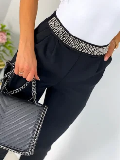 Czarne Cygaretki z Ozdobnym Pasem 11484-357-Q|Modna Kiecka Fashion