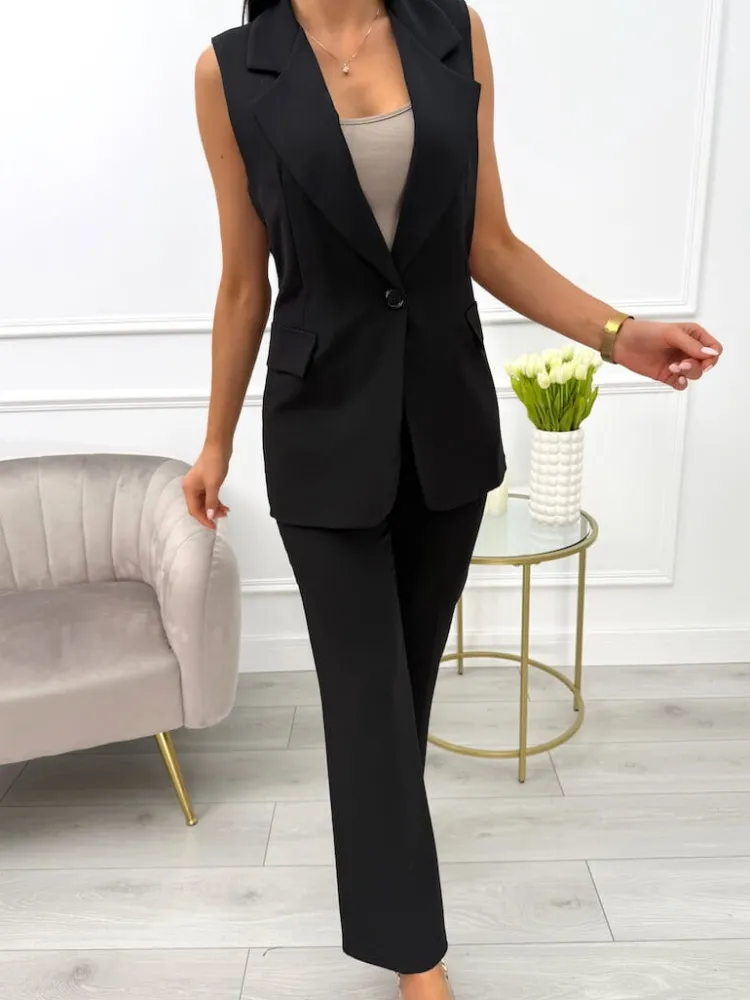 Czarne Eleganckie Spodnie w Kant 13795-315-A|Modna Kiecka Outlet