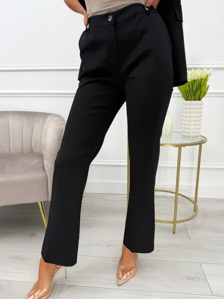 Czarne Eleganckie Spodnie w Kant 13795-315-A|Modna Kiecka Outlet
