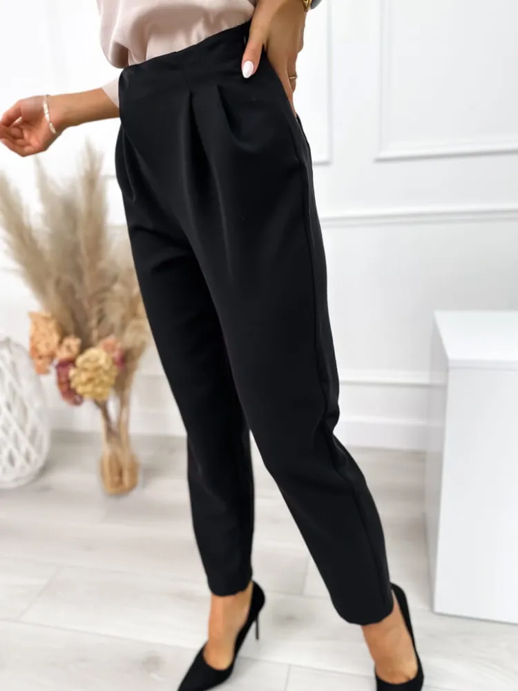 Czarne Spodnie z Ozdobą 11029-211-A|Modna Kiecka Fashion