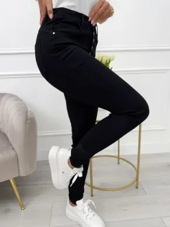Czarne Spodnie z Ozdobnymi Guzikami 13656-325-Q|Modna Kiecka Outlet