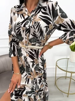 Czarno-Beżowa Sukienka Maxi w Roślinny Wzór  13900-418-A|Modna Kiecka Sale