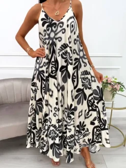 Czarno-Beżowa Sukienka Oversize 14015-120-B|Modna Kiecka Outlet