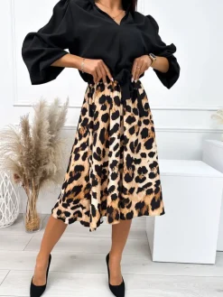Czarno-Beżowa Sukienka w Panterkę 10867-239-A|Modna Kiecka Fashion