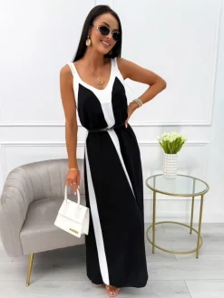 Czarno-Biała Sukienka Maxi 13953-261-B|Modna Kiecka Hot