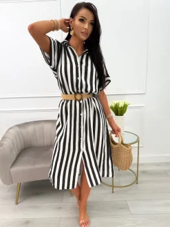 Czarno-Biała Sukienka w Paski Oversize 13994-20-B|Modna Kiecka Discount