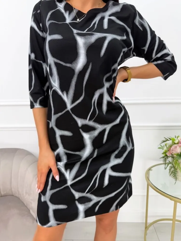Czarno-Biała Sukienka z Kieszeniami 13547-53-A|Modna Kiecka Outlet