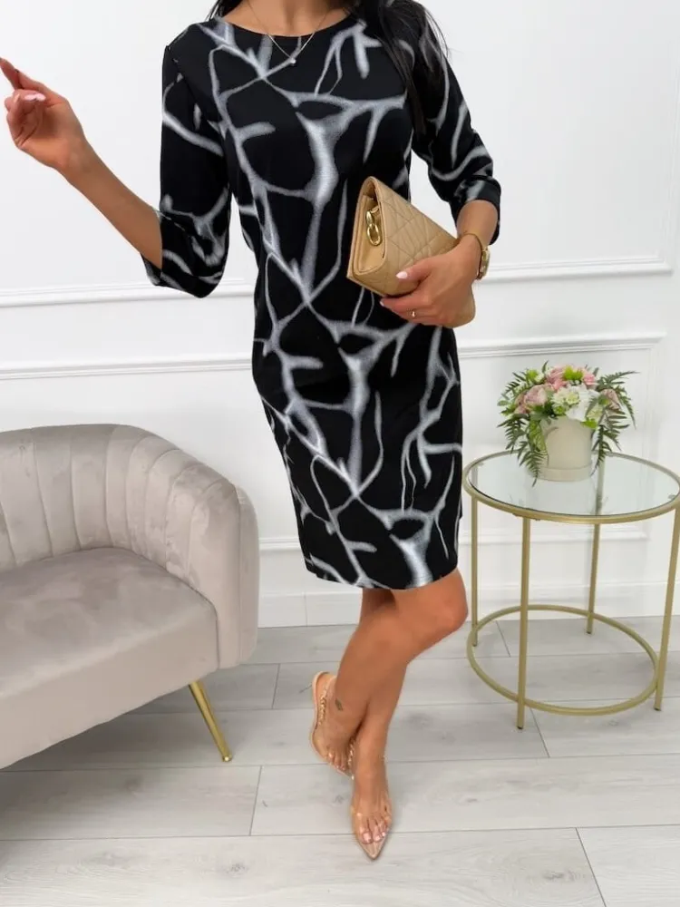 Czarno-Biała Sukienka z Kieszeniami 13547-53-A|Modna Kiecka Outlet