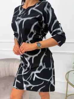 Czarno-Biała Sukienka z Kieszeniami 13547-53-A|Modna Kiecka Outlet