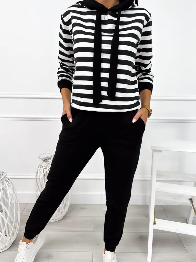 Czarno-Biały Komplet w Paski 12682-412-D|Modna Kiecka Discount