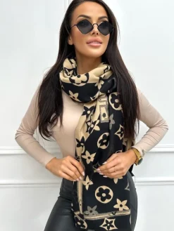 Czarno-Brązowy Szalik ze Wzorem 13348-28-A|Modna Kiecka Hot