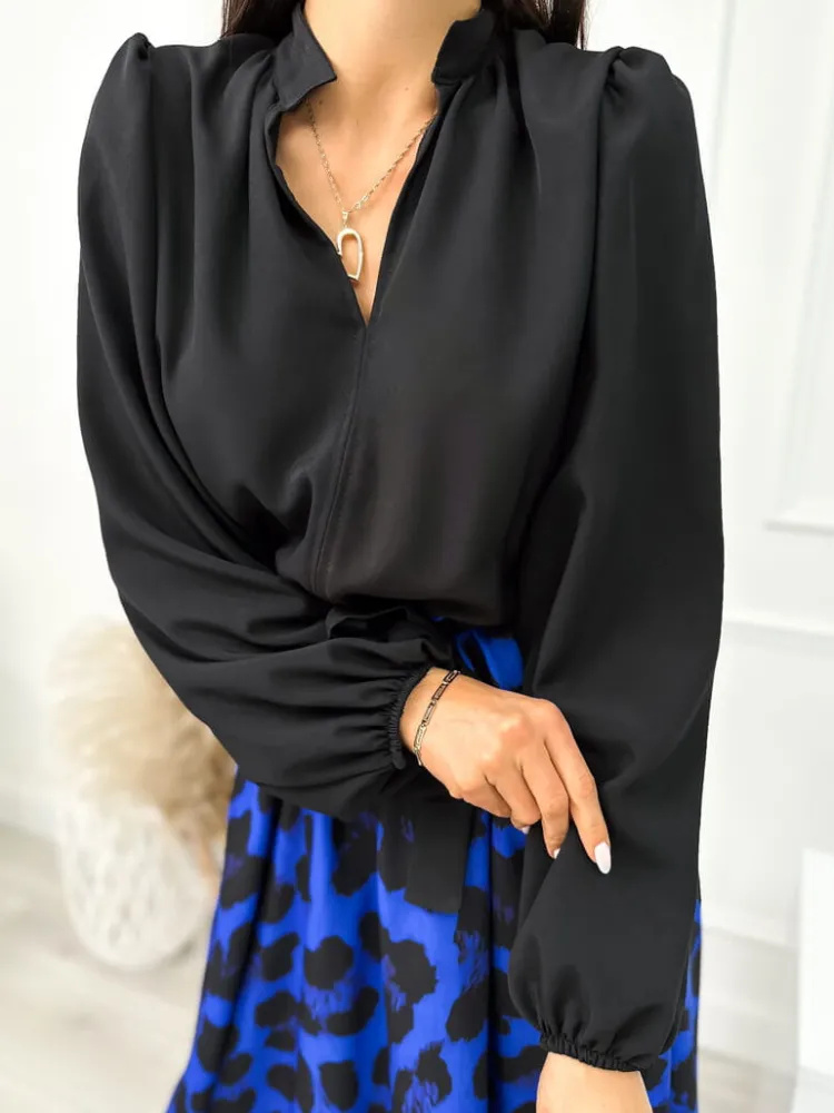 Czarno-Kobaltowa Sukienka w Panterkę 10867-239-C|Modna Kiecka Outlet
