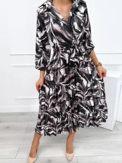 Czarno-Pudrowa Plisowana Sukienka 12339-511-A|Modna Kiecka Sale