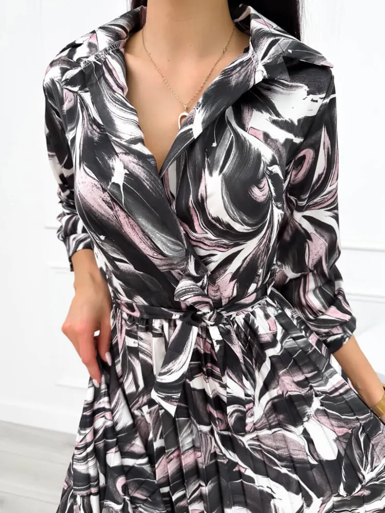 Czarno-Pudrowa Plisowana Sukienka 12339-511-A|Modna Kiecka Sale