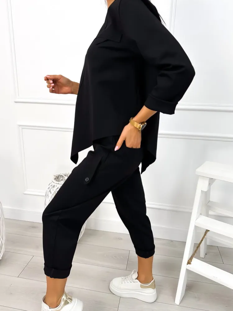 Czarny Dresowy Komplet Bluza + Spodnie 12962-178-A|Modna Kiecka Best